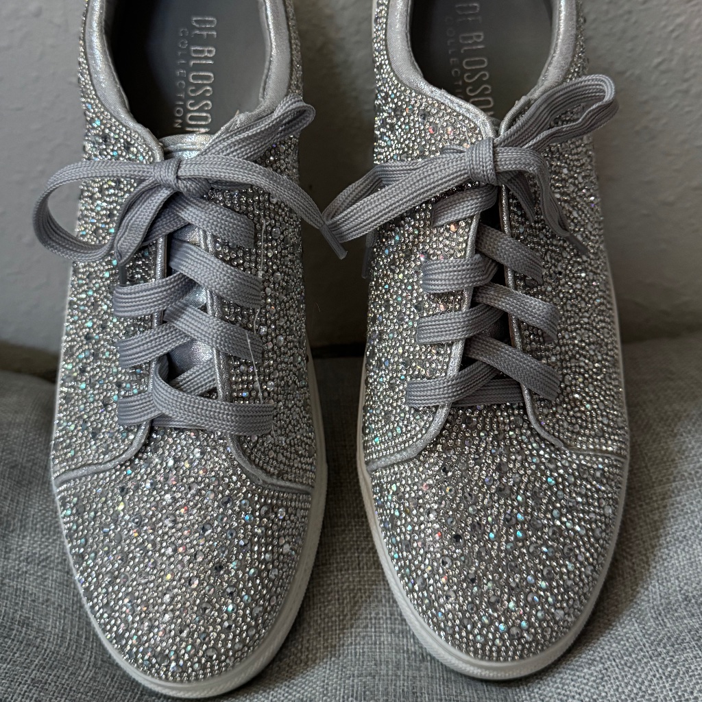 Silver Rhinestone Bedazzled Bridal Party Sneakers By De Blossom Women's 10
